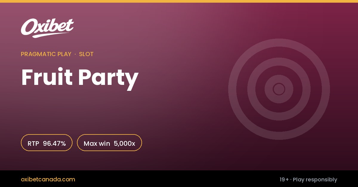 Fruit Party slot by Pragmatic Play &mdash; 96.47% return rate, 5,000x, in the Oxibet Canada lobby