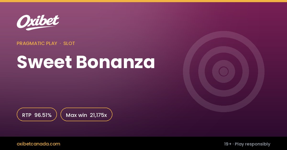 Sweet Bonanza slot by Pragmatic Play &mdash; 96.51% RTP, 21,175x max win, playable at Oxibet Casino Canada